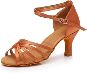 Latin Dance Shoes for Women Woman Latin Dance Shoes Ladies Girls Ballroom Professional Dancing Shoes Sneaker 5/7cm Soft Sole(Brown 7cm,40)