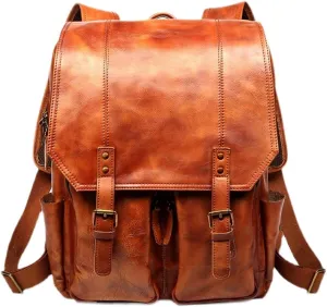 Leather Laptop Backpacks Mens Casual Daypack Backpacks Briefcases, Travel Bags for Men (Color : Brown)