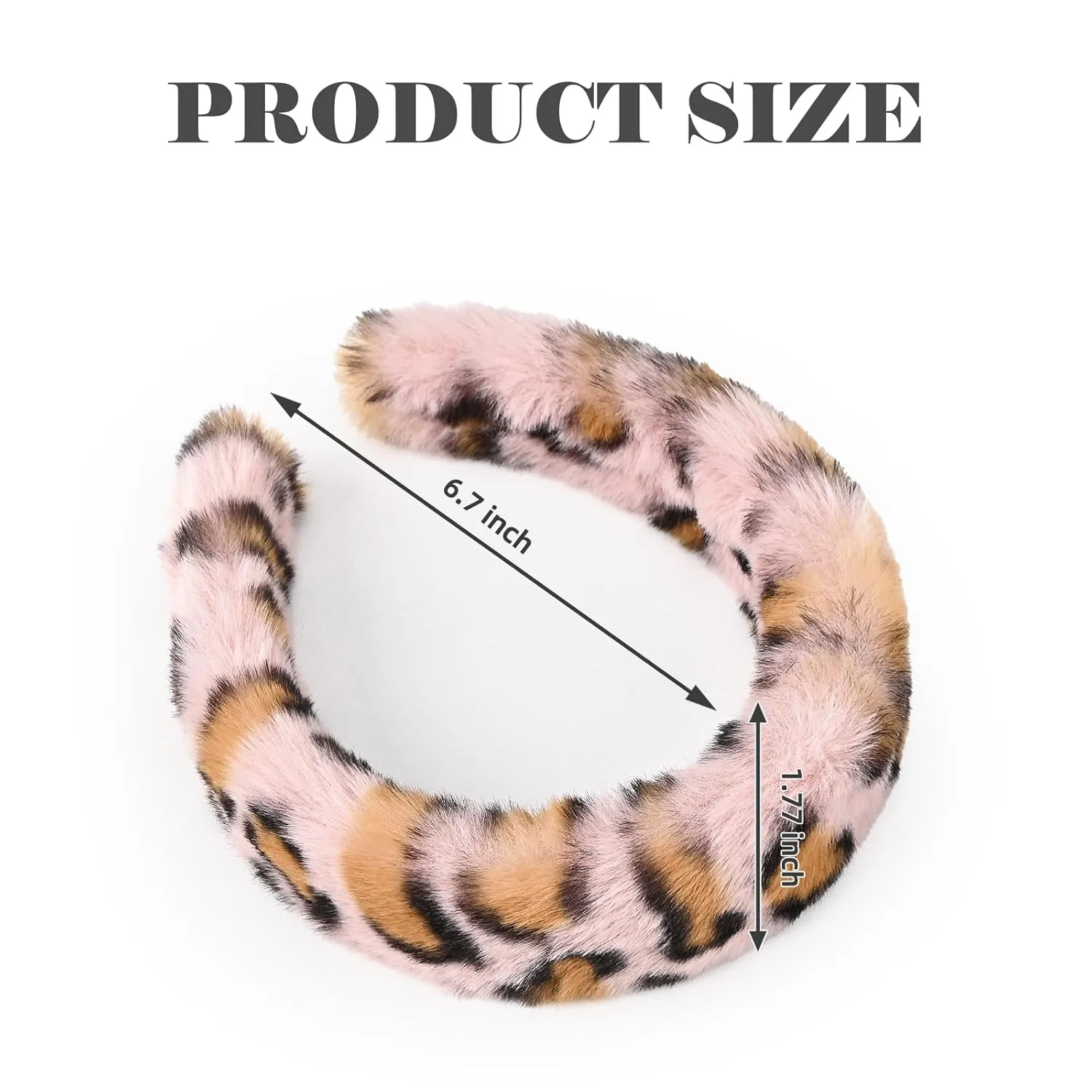 Leopard Print Faux Fur Headbands, Soft Headbands for Women Girl, Non-Slip Fashion Hairbands Hair Accessories (Khaki & Pink)