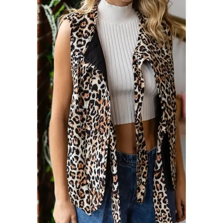Leopard Quilted Tie Vest
