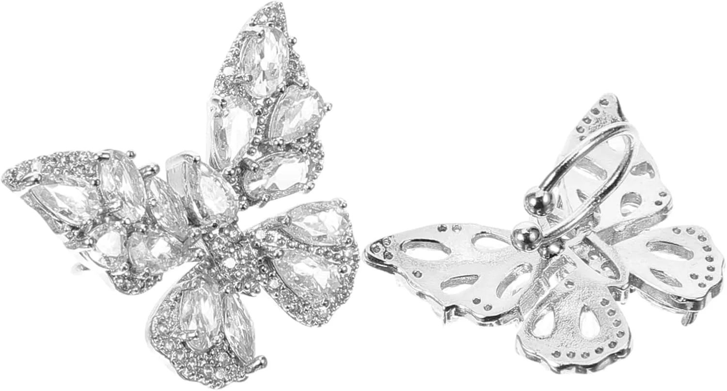 LIFKOME Fashionable Women's Butterfly Clip-on Earrings Rhinestone Ear Cuffs Non-pierced Earrings for Daily Wear
