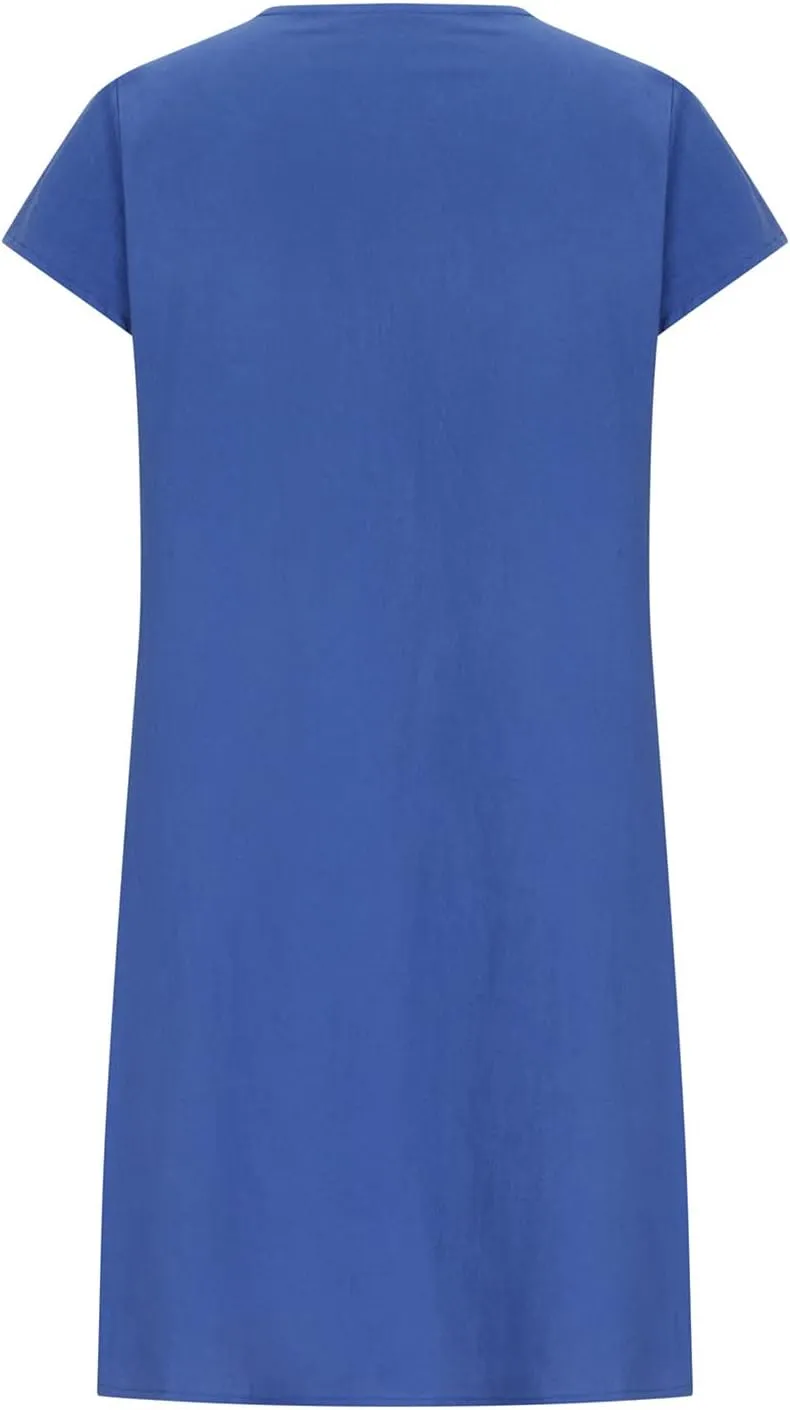 Linen Dresses for Women 2025 Short Sleeve Summer Casual Midi Dress Ruched Spring Dresses Beach Sundress
