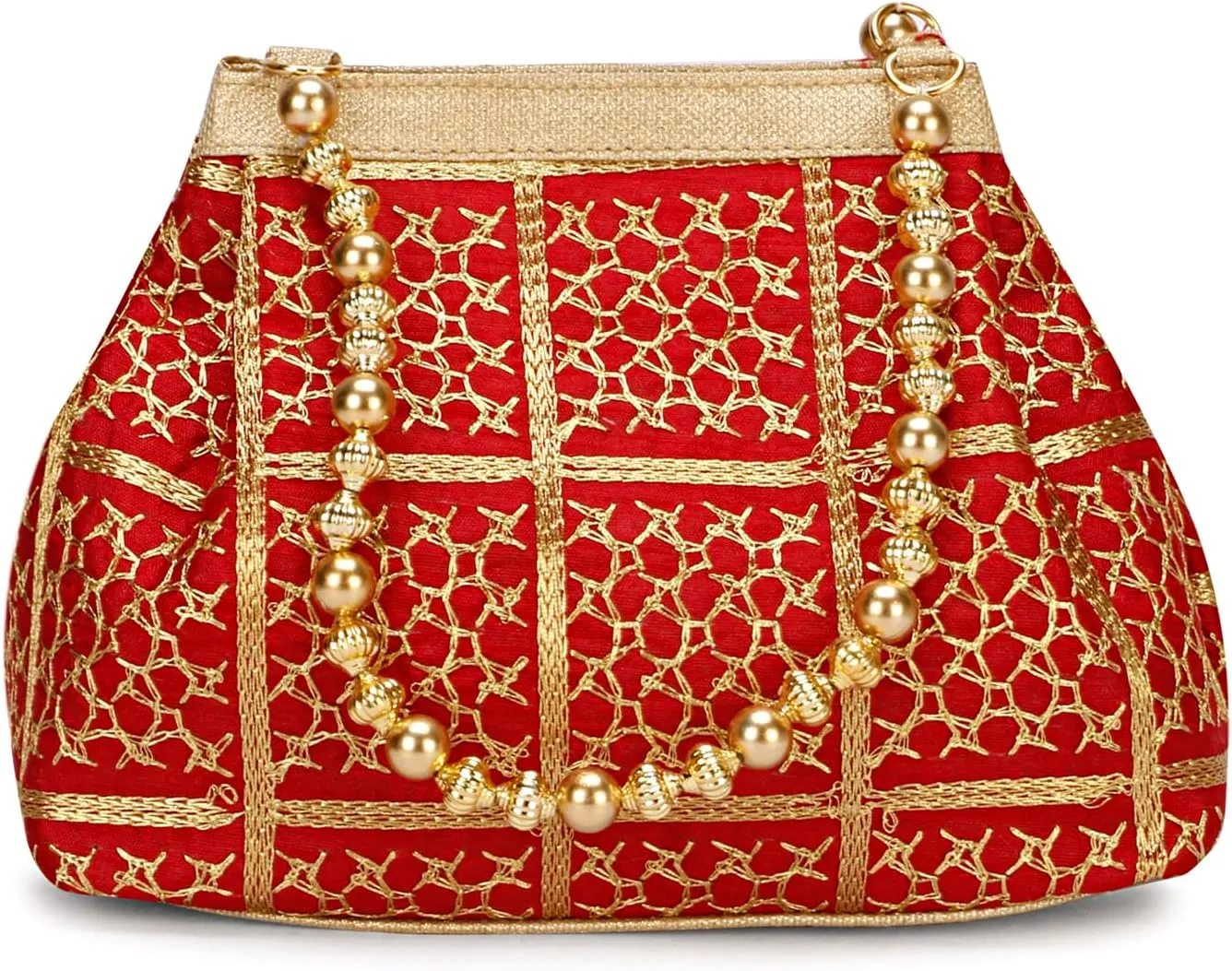 LONGING TO BUY Potli Bags for Women Embroidered Evening Purses with Gold Pearl Handle, Indian Women Potli Bags for Wedding