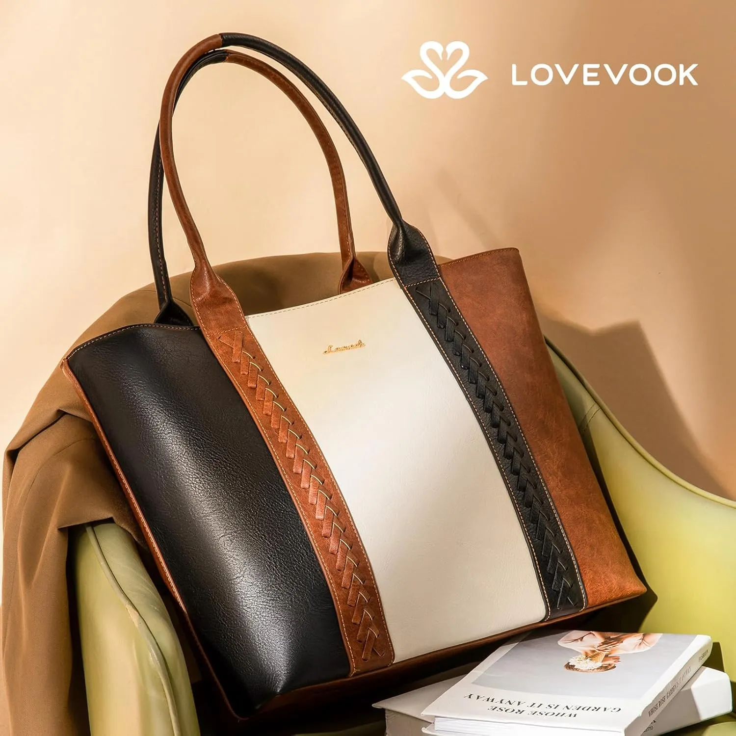 LOVEVOOK Tote Bag for Women Purse and Work Bags, Shoulder Purses with Large Black Woven Leather, Gifts for Womens