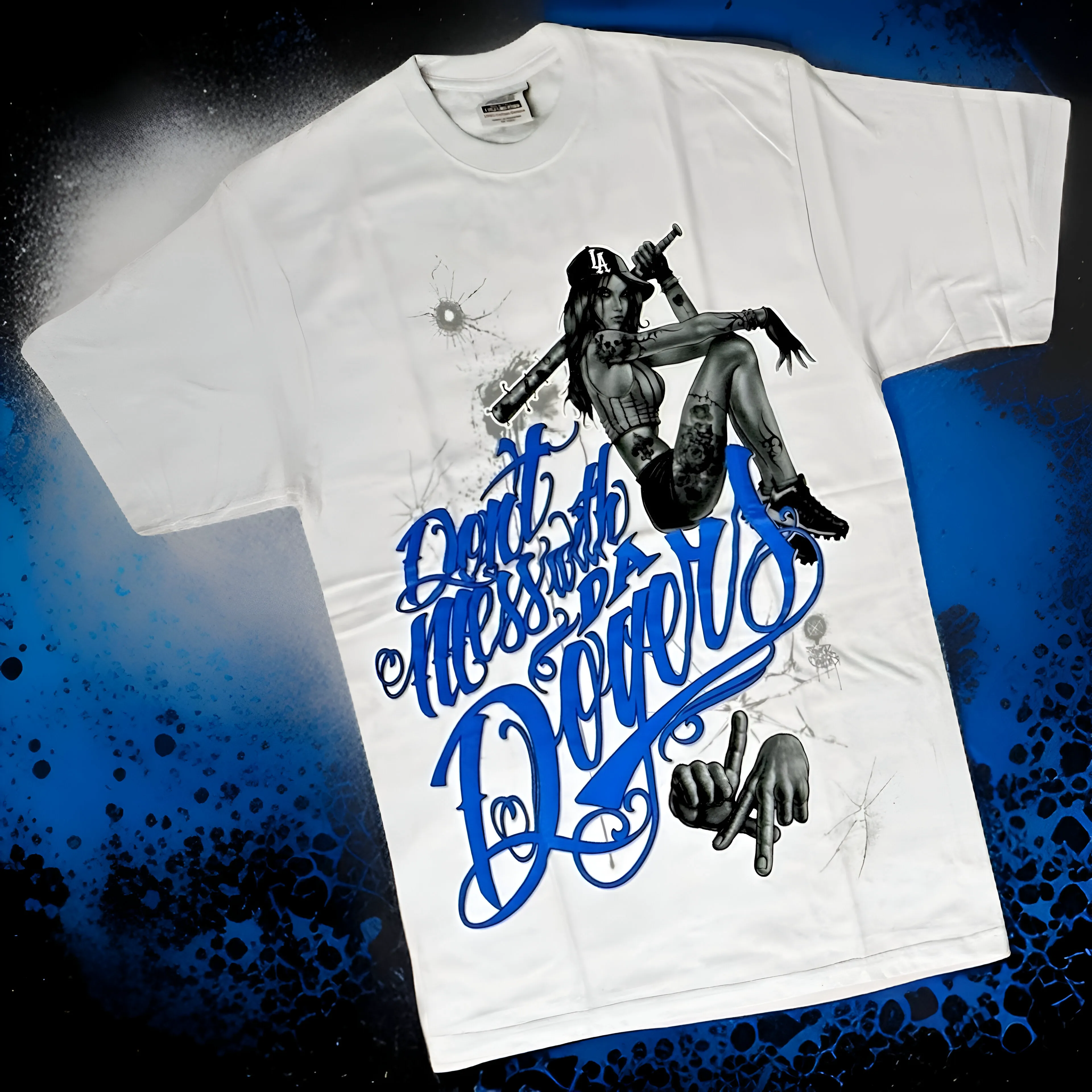 *<SC>* (WHITE) ~DON’T MESS WITH DA DODGERS~ HEAVY COTTON JUMBO PRINT TEES