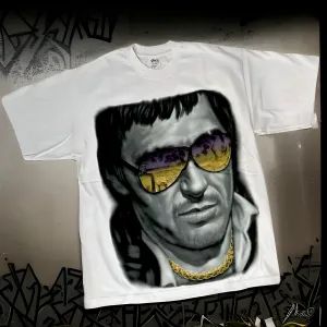 *<SC>* (WHITE) ~SCARFACE SUNGLASSES~ HEAVY COTTON JUMBO PRINT TEES