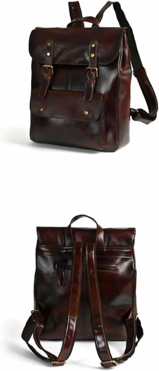 Luggage Travel Bags Backpacks Genuine Leather Laptop Bags Mens Casual Daypack Briefcases 13.7Inch