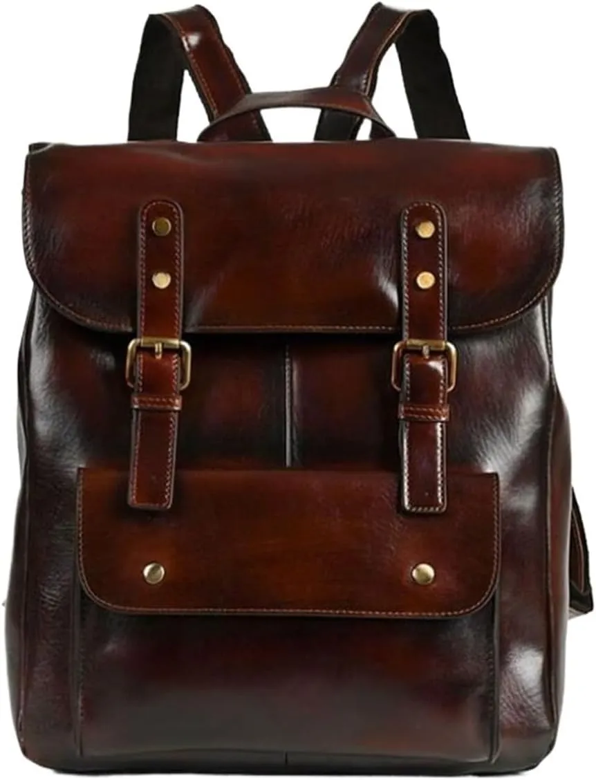Luggage Travel Bags Backpacks Genuine Leather Laptop Bags Mens Casual Daypack Briefcases 13.7Inch