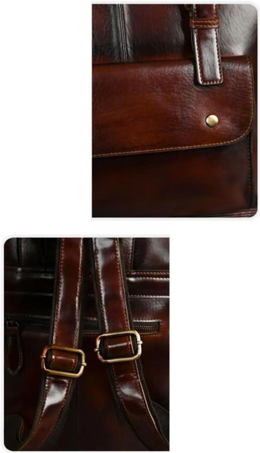 Luggage Travel Bags Backpacks Genuine Leather Laptop Bags Mens Casual Daypack Briefcases 13.7Inch
