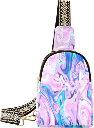 Magic Space Texture Fanny Pack Crossbody PC Leather Small Sling Bag for Women Colorful Fashion Waist Packs Chest Bag for Travel Sports Running Hiking