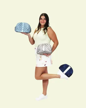 Makeup Bag  Quilted Travel Essential for Skincare, Toiletries, and Cosmetics | Small, Stylish Perfect for Travel & On-the-Go Glam (FROSTED SKY)