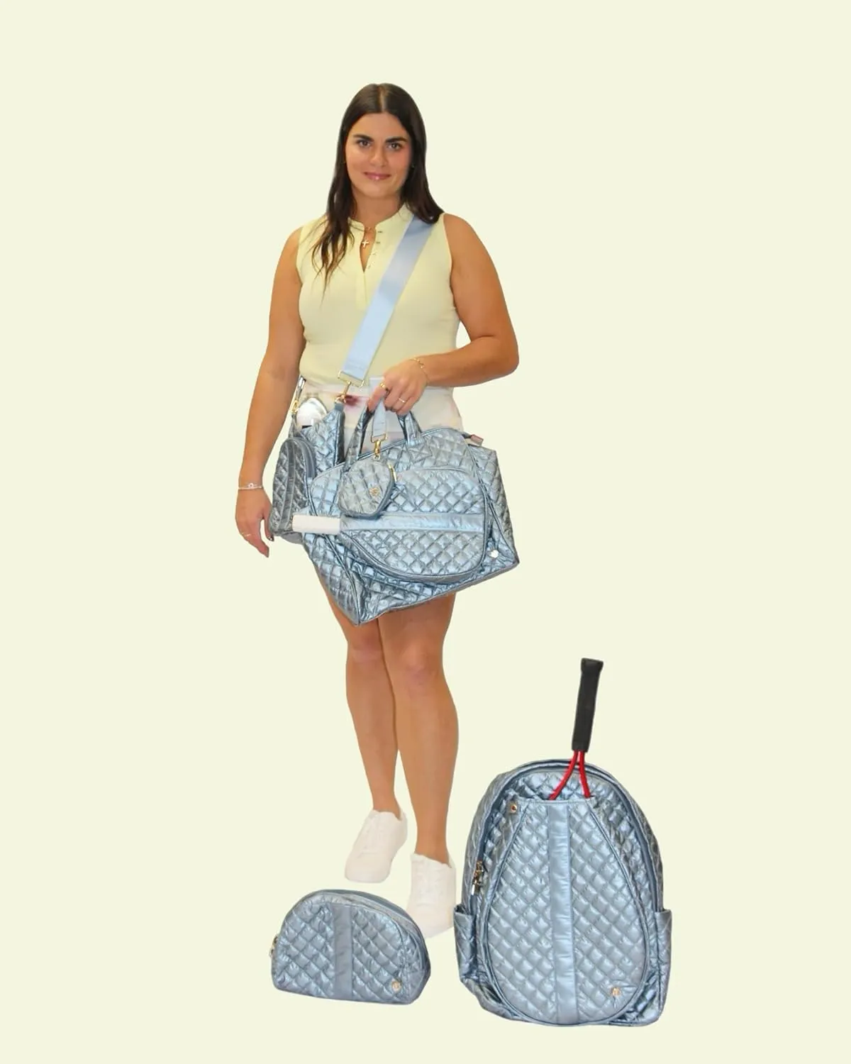 Makeup Bag  Quilted Travel Essential for Skincare, Toiletries, and Cosmetics | Small, Stylish Perfect for Travel & On-the-Go Glam (FROSTED SKY)