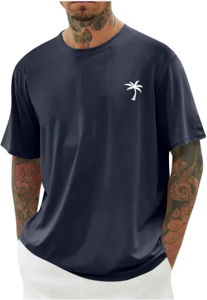 Men Comfy Tees Palm Tree Graphic Tunic Tops Simple Basic Oversized Fit Soft Short Sleeve Blouse TShirts for Daily