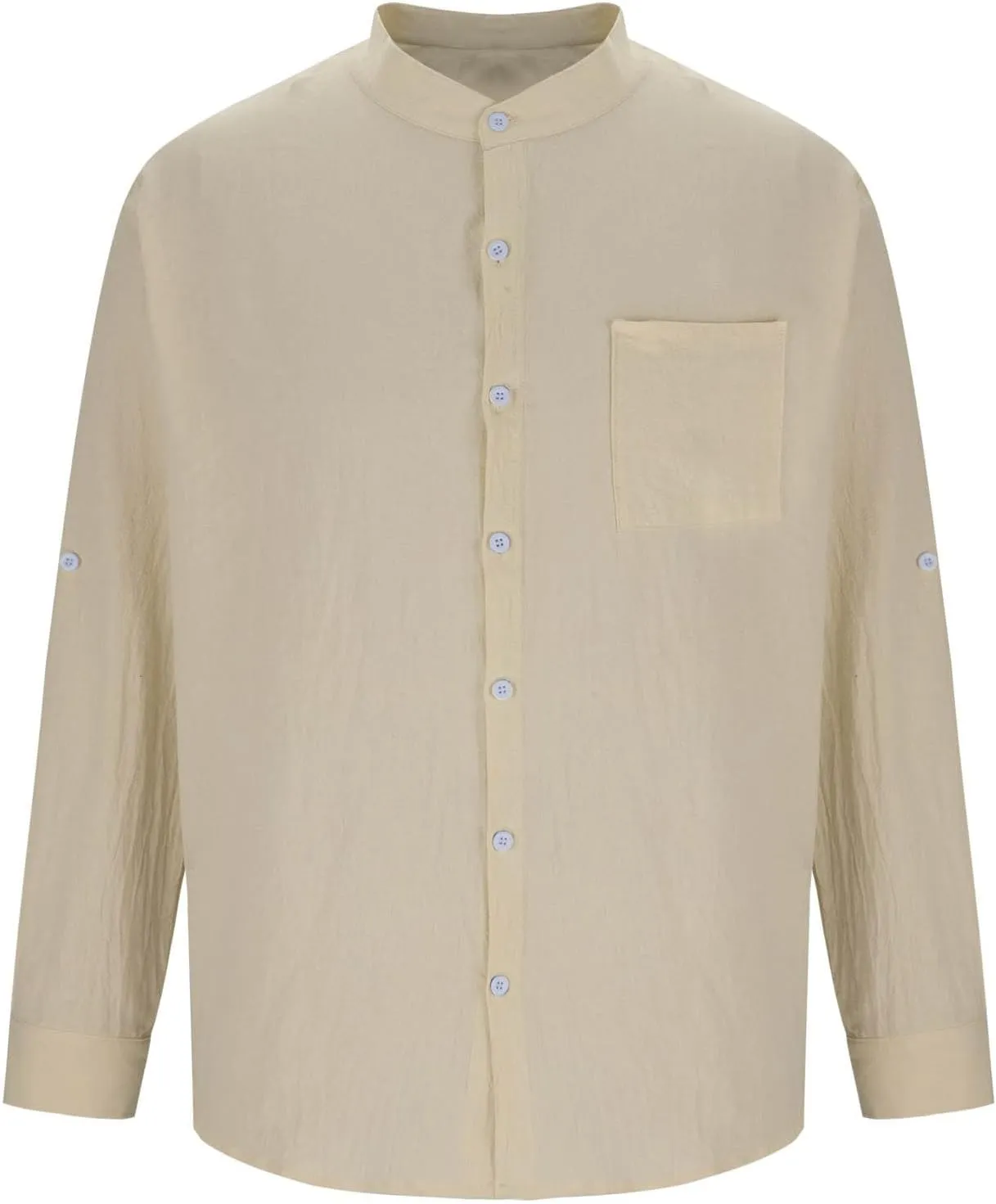 Men Cotton Linen Long Sleeve Shirts Dressy Casual Lightweight Button Up Shirt Vacation Beach Summer Tops with Pocket