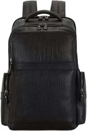 Mens Backpacks Genuine Leather Laptop Bags Briefcases Computers Bags Casual Daypack Bookbags Travel Bags 16.9Inch(Black)