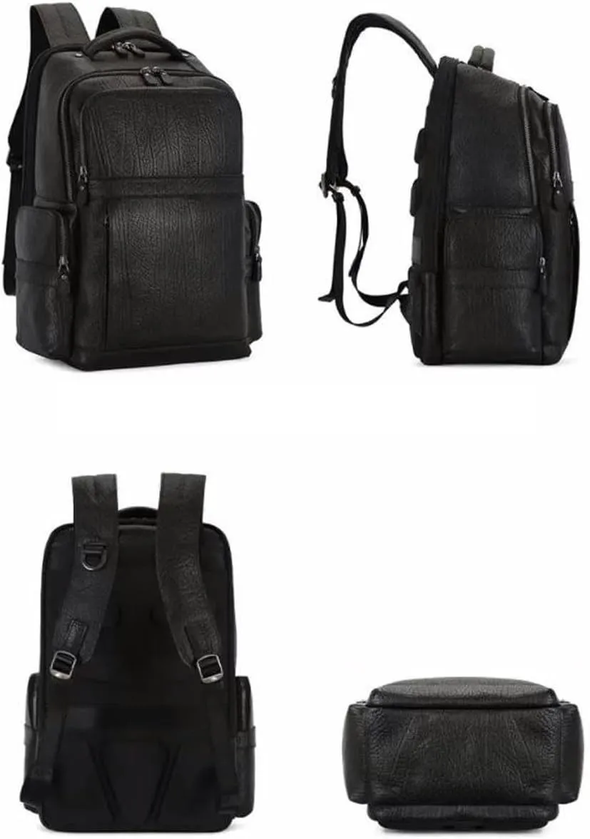 Mens Backpacks Genuine Leather Laptop Bags Briefcases Computers Bags Casual Daypack Bookbags Travel Bags 16.9Inch(Black)