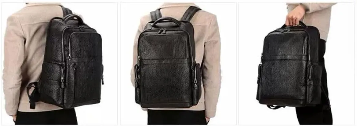 Mens Backpacks Genuine Leather Laptop Bags Briefcases Computers Bags Casual Daypack Bookbags Travel Bags 16.9Inch(Black)