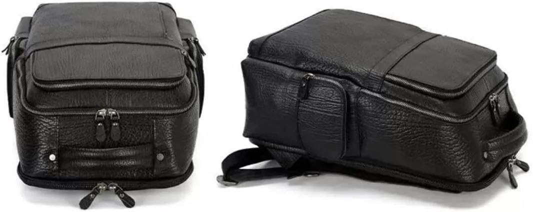 Mens Backpacks Genuine Leather Laptop Bags Briefcases Computers Bags Casual Daypack Bookbags Travel Bags 16.9Inch(Black)