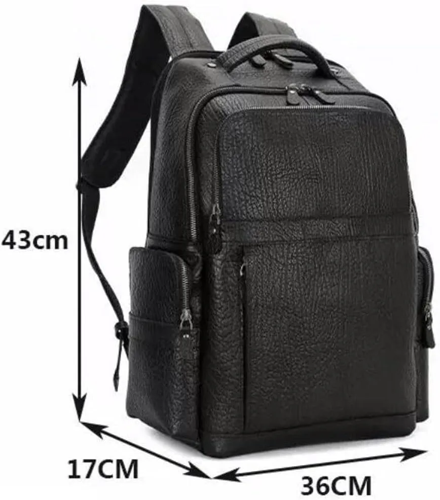 Mens Backpacks Genuine Leather Laptop Bags Briefcases Computers Bags Casual Daypack Bookbags Travel Bags 16.9Inch(Black)