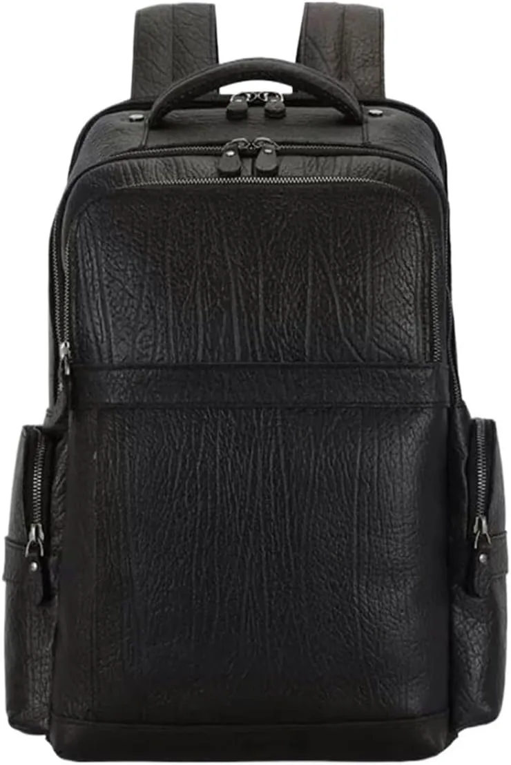 Mens Backpacks Genuine Leather Laptop Bags Briefcases Computers Bags Casual Daypack Bookbags Travel Bags 16.9Inch(Black)