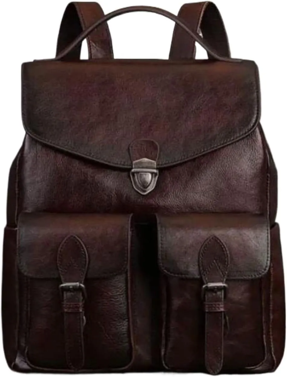 Mens Backpacks Genuine Leather Laptop Bags Briefcases Computers Bags Casual Daypack Luggage Travel Bags 13.3Inch(Brown-2)