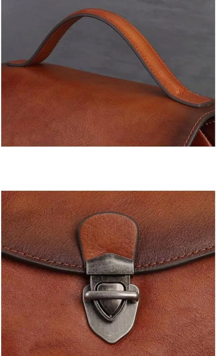 Mens Backpacks Genuine Leather Laptop Bags Briefcases Computers Bags Casual Daypack Luggage Travel Bags 13.3Inch(Brown-2)