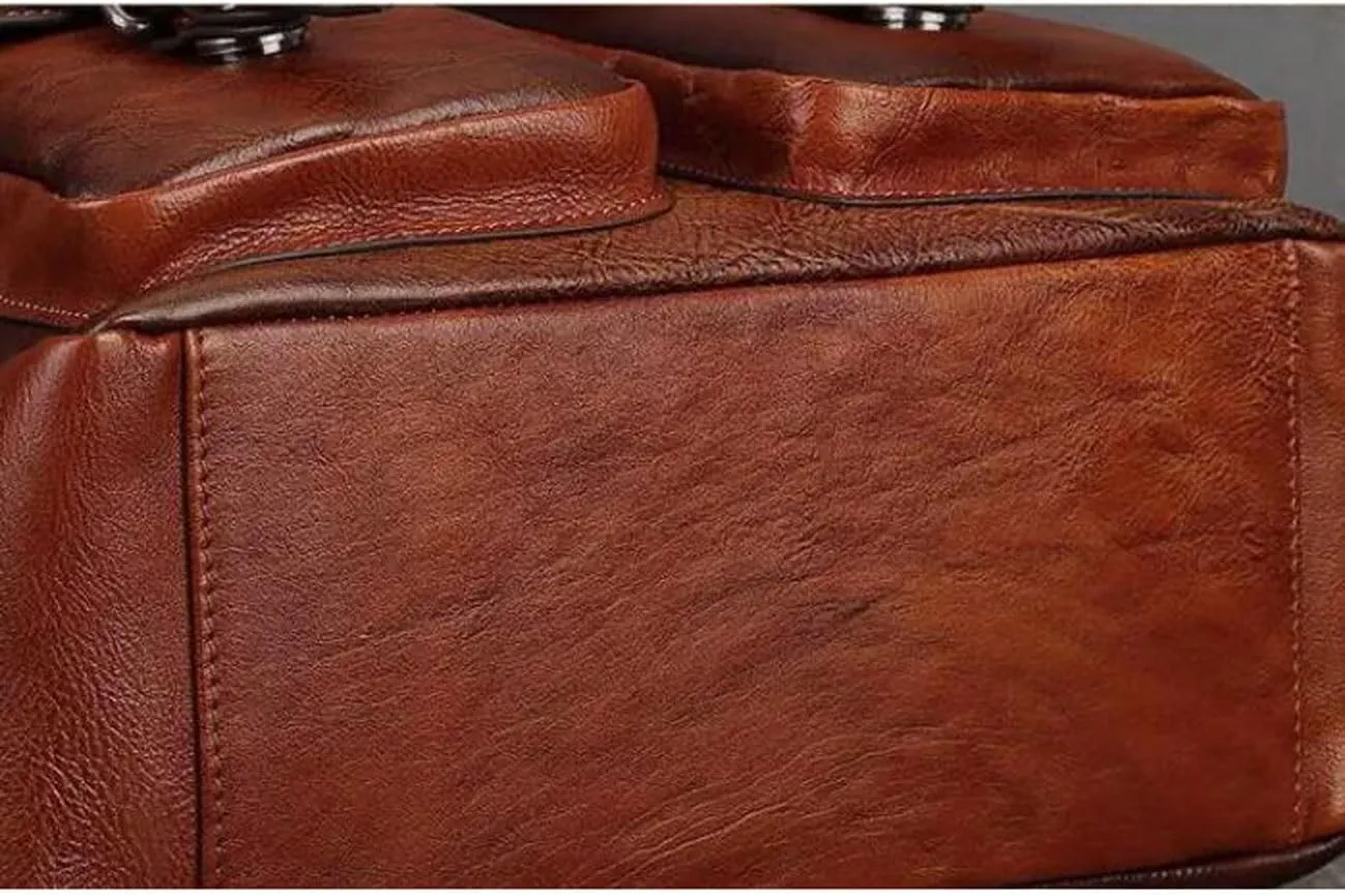 Mens Backpacks Genuine Leather Laptop Bags Briefcases Computers Bags Casual Daypack Luggage Travel Bags 13.3Inch(Brown-2)