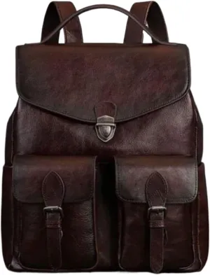 Mens Backpacks Genuine Leather Laptop Bags Briefcases Computers Bags Casual Daypack Luggage Travel Bags 13.3Inch(Brown-2)