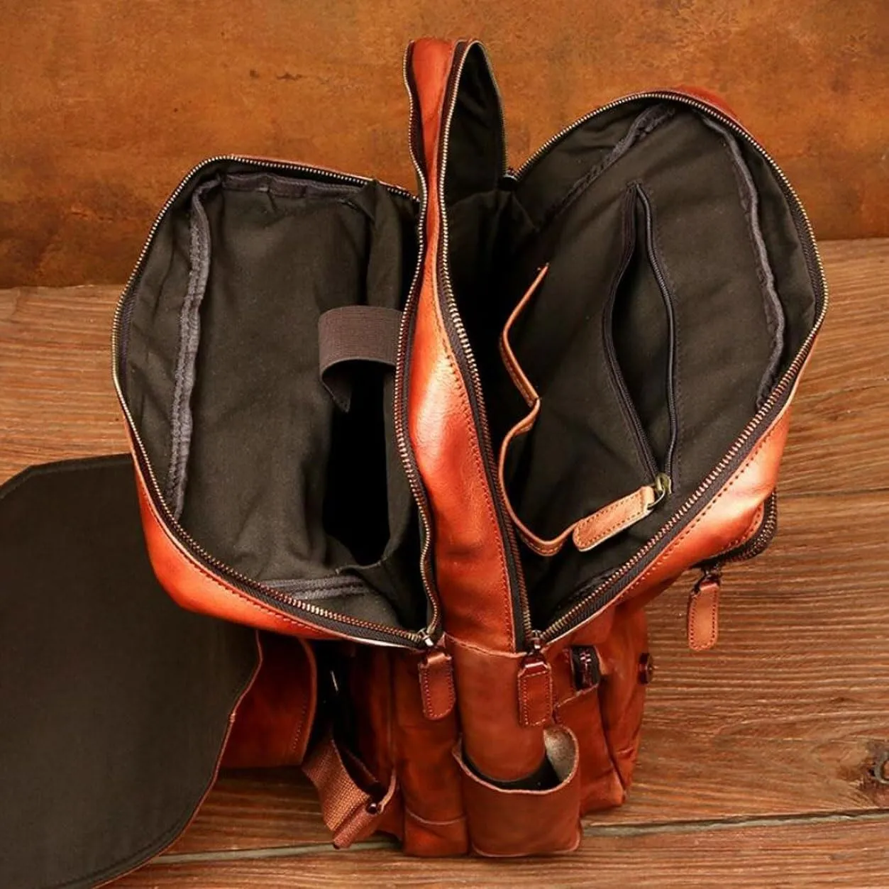 Mens Backpacks Genuine Leather Laptop Bags Briefcases Computers Bags Casual Daypack Luggage Travel Bags 18.1Inch(Black)