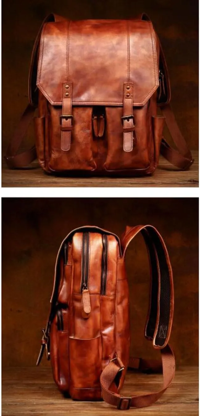 Mens Backpacks Genuine Leather Laptop Bags Briefcases Computers Bags Casual Daypack Luggage Travel Bags 18.1Inch(Black)