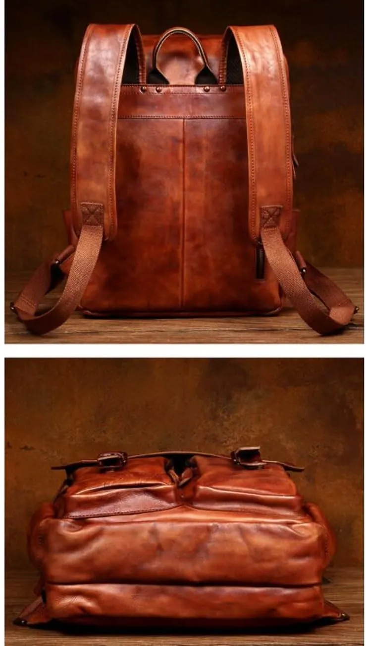 Mens Backpacks Genuine Leather Laptop Bags Briefcases Computers Bags Casual Daypack Luggage Travel Bags 18.1Inch(Black)