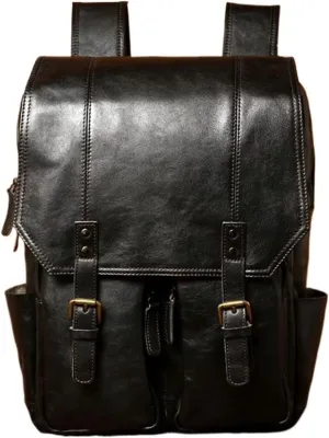 Mens Backpacks Genuine Leather Laptop Bags Briefcases Computers Bags Casual Daypack Luggage Travel Bags 18.1Inch(Black)