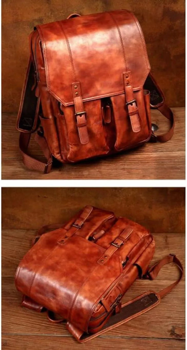 Mens Backpacks Genuine Leather Laptop Bags Briefcases Computers Bags Casual Daypack Luggage Travel Bags 18.1Inch(Black)