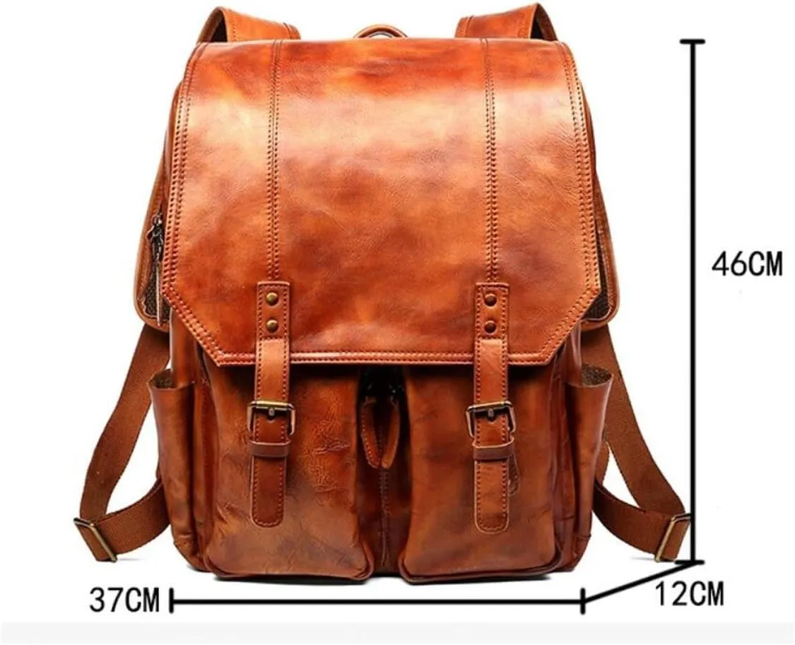 Mens Backpacks Genuine Leather Laptop Bags Briefcases Computers Bags Casual Daypack Luggage Travel Bags 18.1Inch(Black)