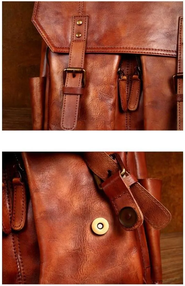 Mens Backpacks Genuine Leather Laptop Bags Briefcases Computers Bags Casual Daypack Luggage Travel Bags 18.1Inch(Black)