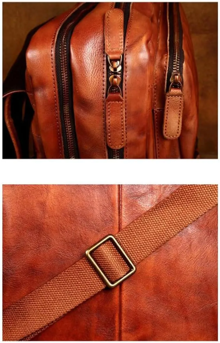 Mens Backpacks Genuine Leather Laptop Bags Briefcases Computers Bags Casual Daypack Luggage Travel Bags 18.1Inch(Black)