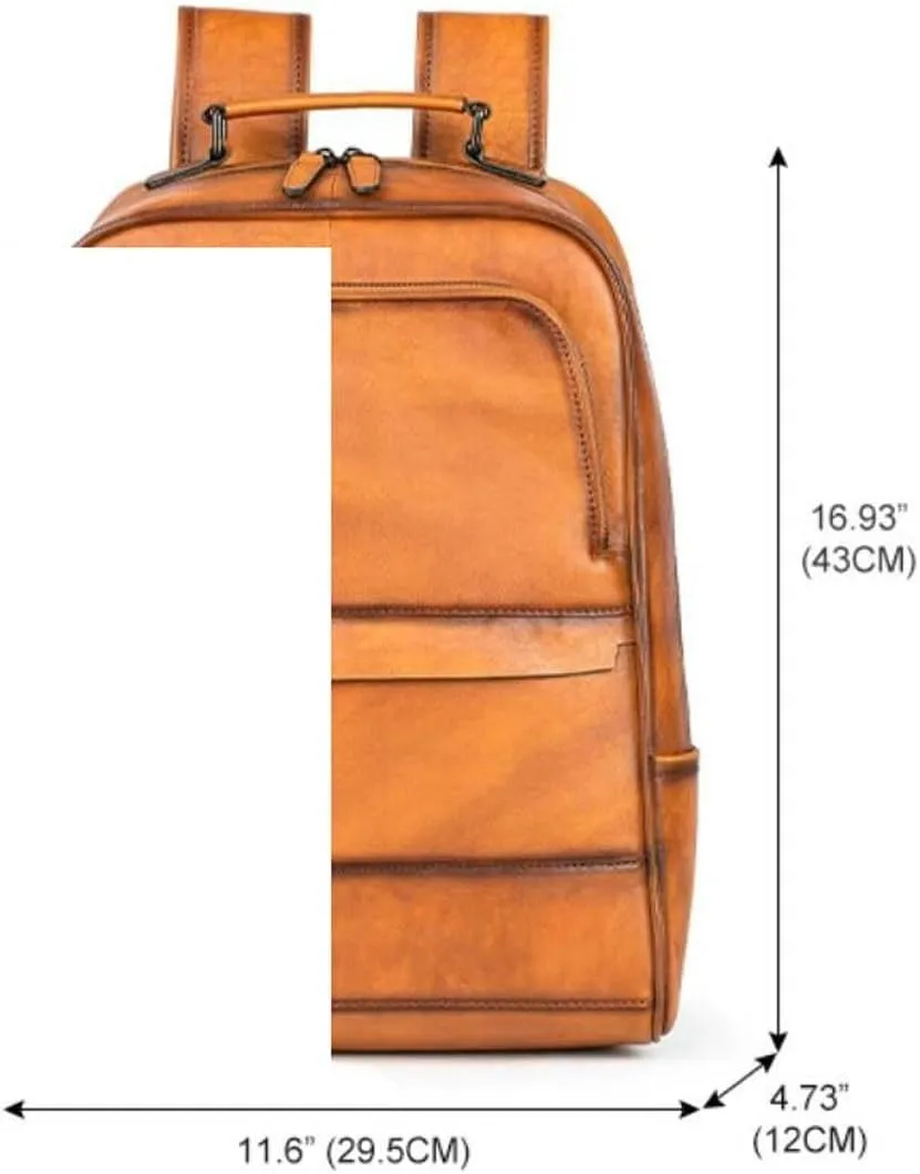 Mens Backpacks Genuine Leather Laptop Bags Casual Daypack Briefcases Computers Bags Luggage Travel Bags 17.3Inch(Black-2)