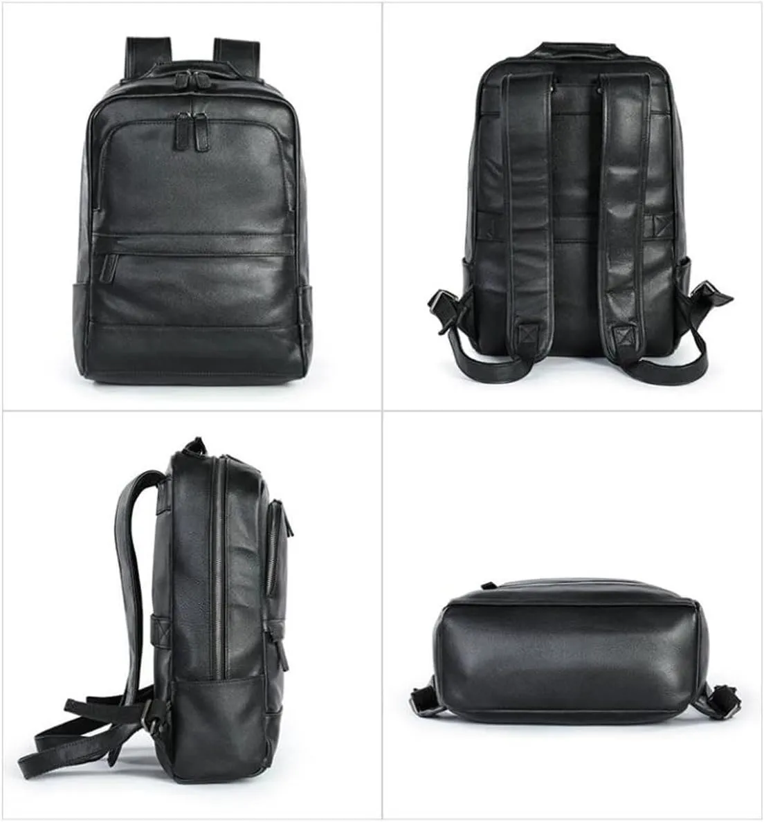 Mens Backpacks Genuine Leather Laptop Bags Casual Daypack Briefcases Computers Bags Luggage Travel Bags 17.3Inch(Black-2)