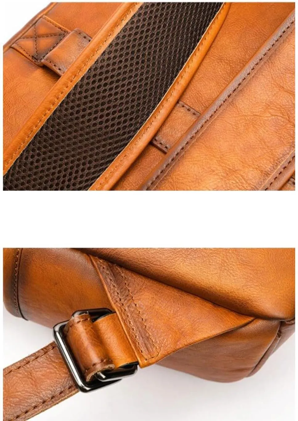 Mens Backpacks Genuine Leather Laptop Bags Casual Daypack Briefcases Computers Bags Luggage Travel Bags 17.3Inch(Black-2)