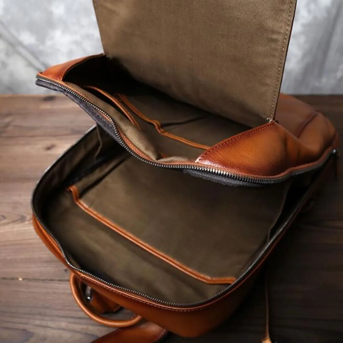 Mens Backpacks Genuine Leather Laptop Bags Casual Daypack Luggage Travel Bags Computers Bags Briefcases 15.7Inch(Black)
