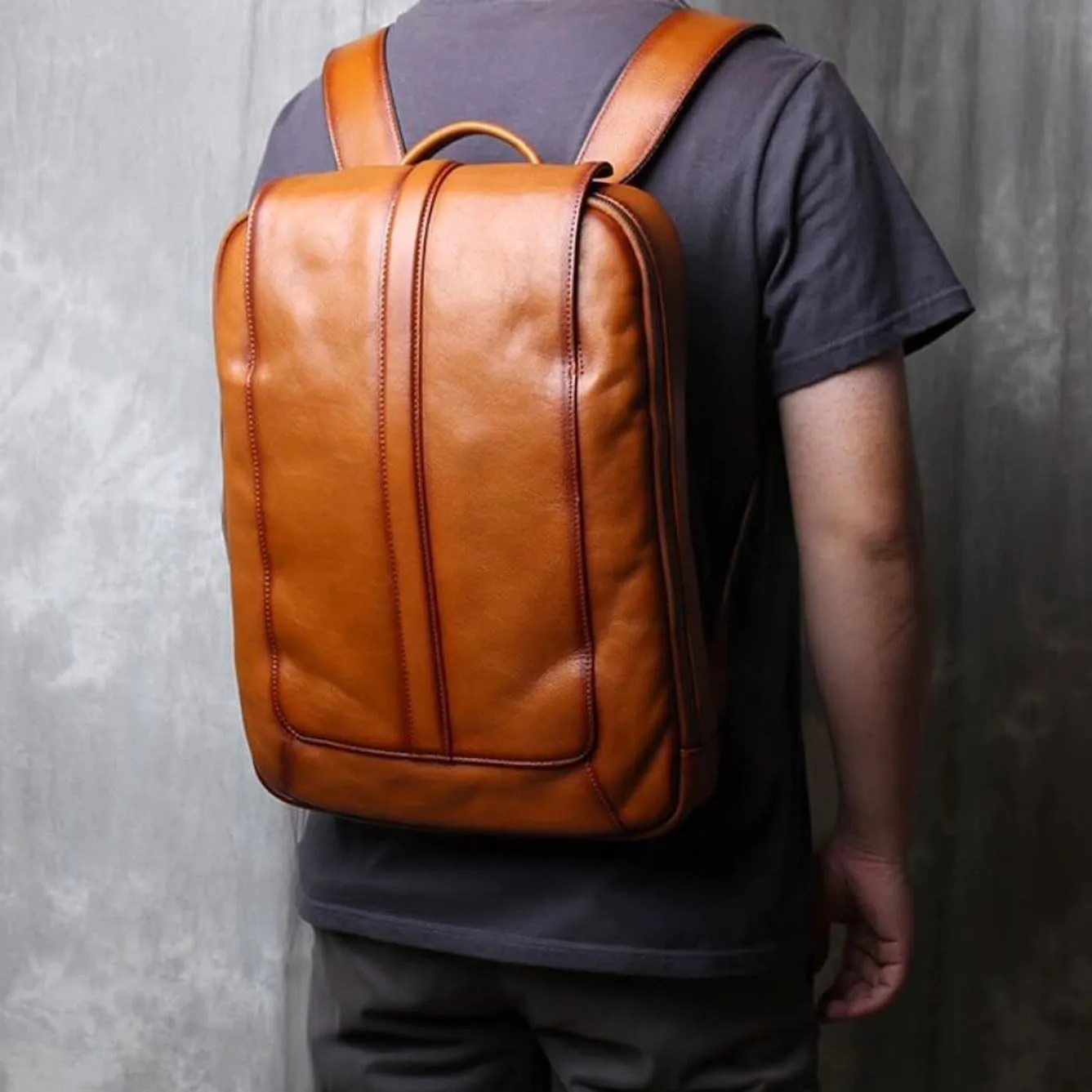 Mens Backpacks Genuine Leather Laptop Bags Casual Daypack Luggage Travel Bags Computers Bags Briefcases 15.7Inch(Black)
