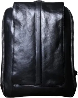 Mens Backpacks Genuine Leather Laptop Bags Casual Daypack Luggage Travel Bags Computers Bags Briefcases 15.7Inch(Black)