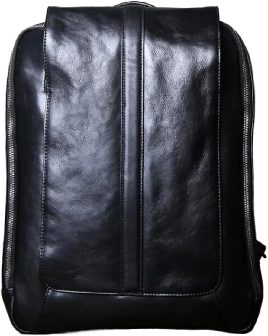 Mens Backpacks Genuine Leather Laptop Bags Casual Daypack Luggage Travel Bags Computers Bags Briefcases 15.7Inch(Black)