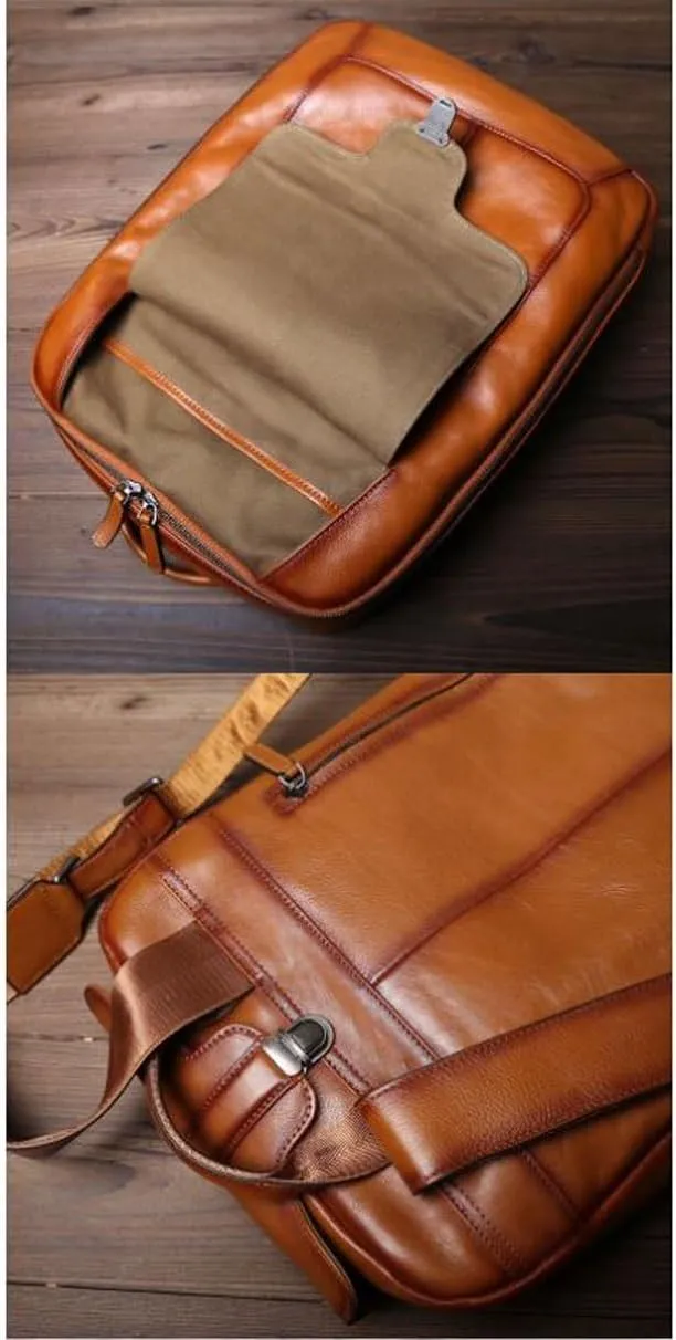 Mens Backpacks Genuine Leather Laptop Bags Casual Daypack Luggage Travel Bags Computers Bags Briefcases 15.7Inch(Black)