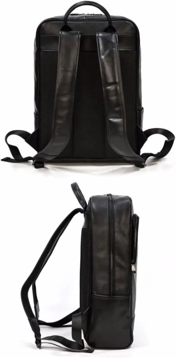 Mens Backpacks Genuine Leather Laptop Bags Computers Bags Luggage Travel Bags Casual Daypack Briefcases 16.9Inch(Black-1)