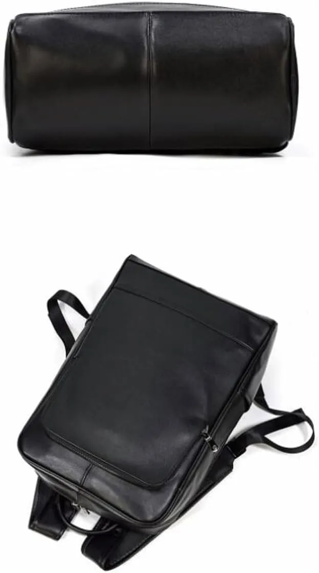 Mens Backpacks Genuine Leather Laptop Bags Computers Bags Luggage Travel Bags Casual Daypack Briefcases 16.9Inch(Black-1)
