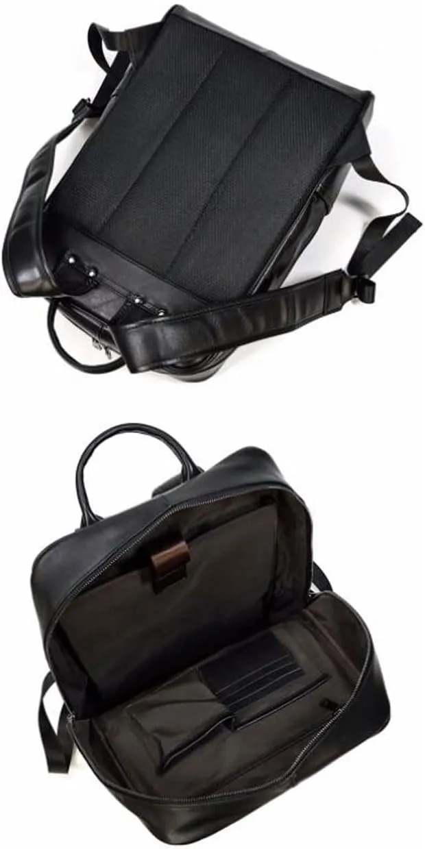 Mens Backpacks Genuine Leather Laptop Bags Computers Bags Luggage Travel Bags Casual Daypack Briefcases 16.9Inch(Black-1)