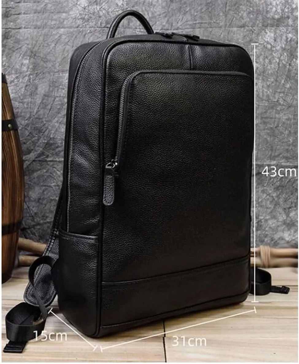 Mens Backpacks Genuine Leather Laptop Bags Computers Bags Luggage Travel Bags Casual Daypack Briefcases 16.9Inch(Black-1)