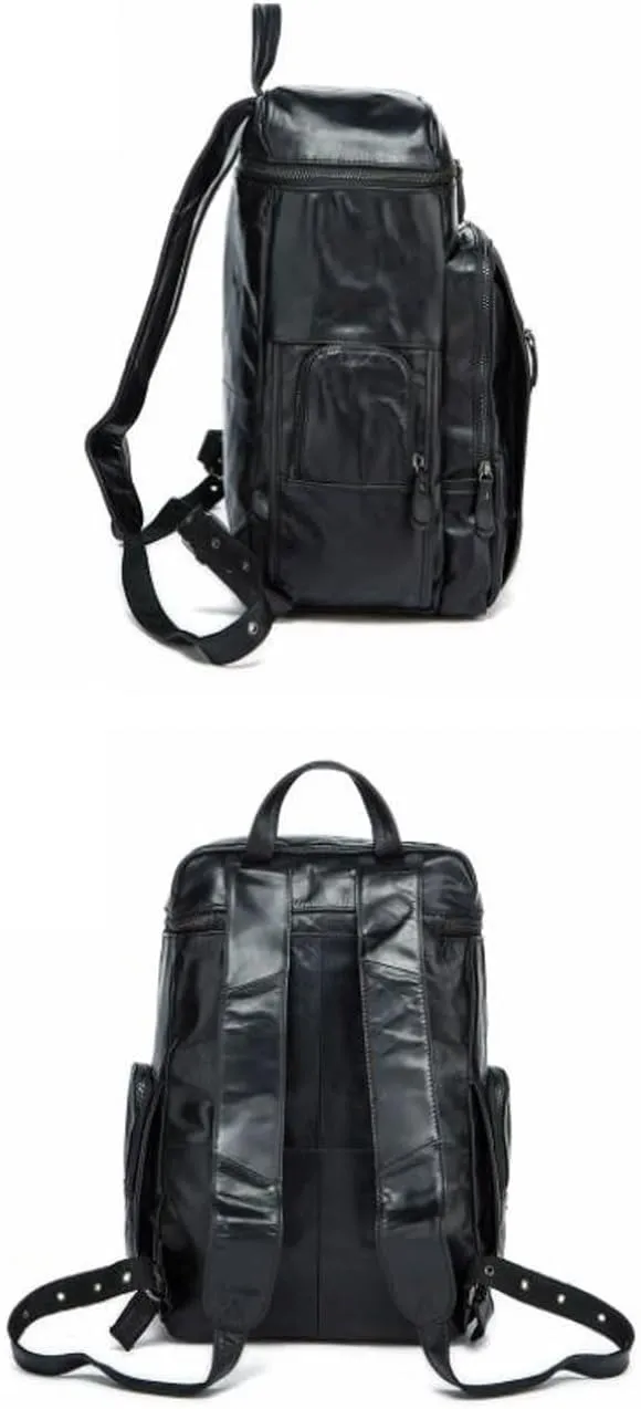 Mens Backpacks Laptop Bags Casual Daypack Briefcases Genuine Leather Computers Bags Bookbags Luggage Bags 16.5Inch(Black)