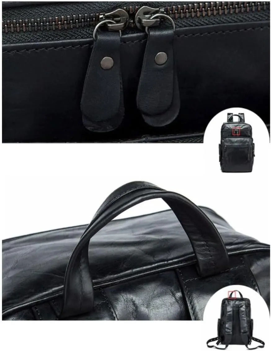 Mens Backpacks Laptop Bags Casual Daypack Briefcases Genuine Leather Computers Bags Bookbags Luggage Bags 16.5Inch(Black)